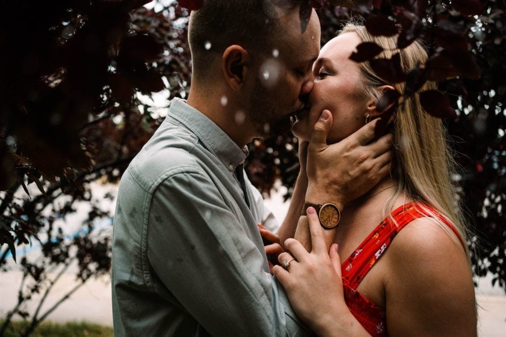 Journeyman Distillery engagement photos in three oaks michigan