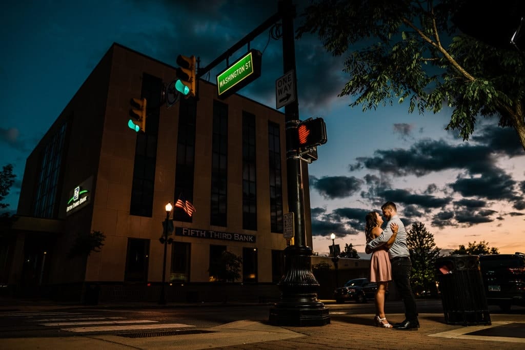 Downtown Valparaiso Indiana engagement photos in northwest Indiana