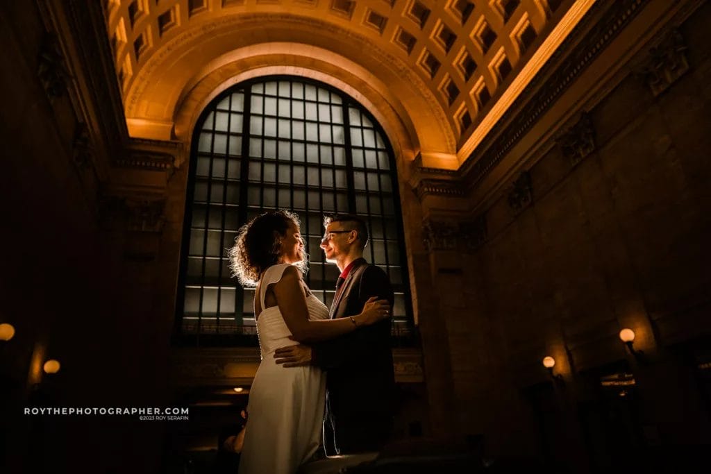 A couple eloping in union Station in chicago