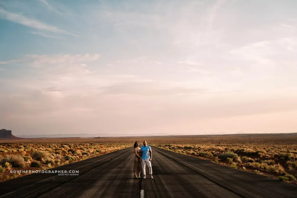 A couple standing on an airstrip near Las Vegas
